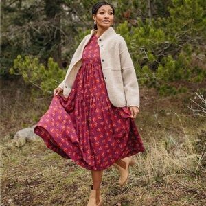 Jacquie the Label Piper‎ & Scoot Maroon Floral Tiered Midi Dress Modest Boho